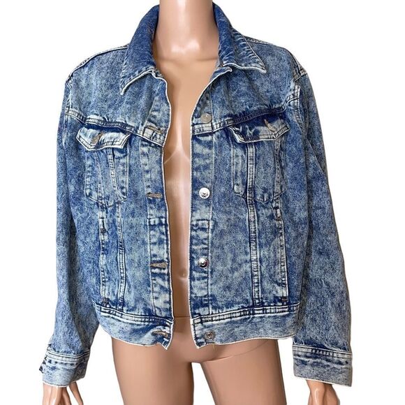 DIVIDED brand stone washed Y2K throwback style button up jean/denim jacket SZ L - Picture 3 of 8